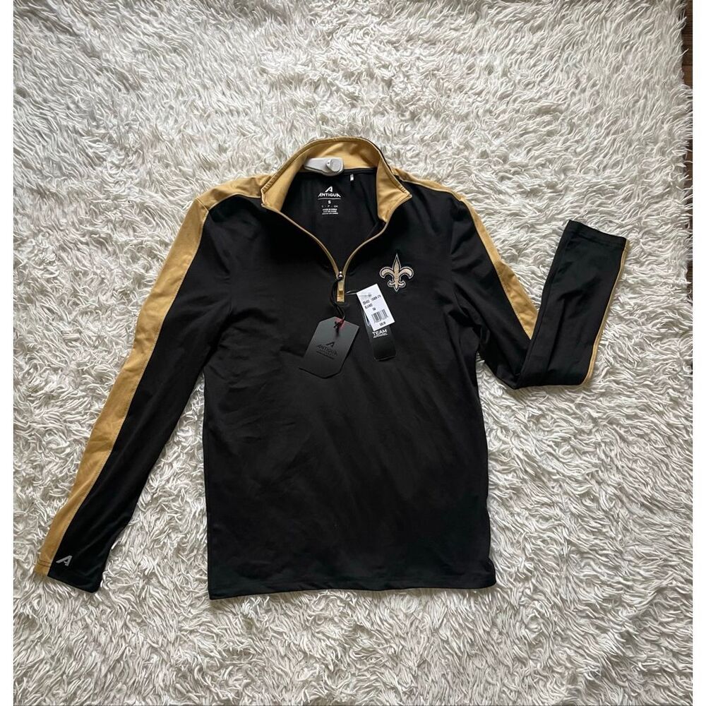 NFL New Orleans Saints Antigua Black/Gold Quarter-Zip Pullover Top S NWT - Picture 3 of 6